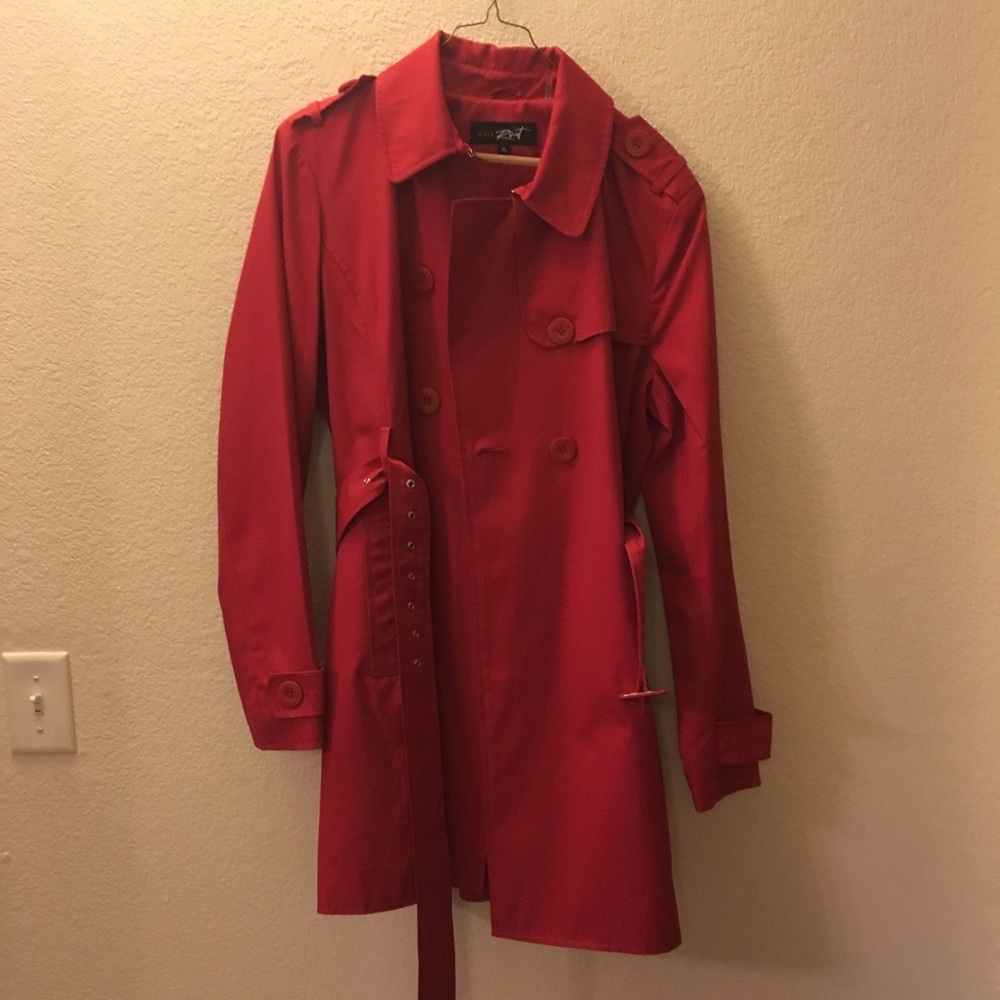 Red belted raincoat. XL